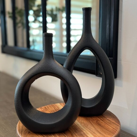 Modern Other - Modern Matte Black Ceramic Vase Set (2) | Sculptural & Minimalist Home Decor